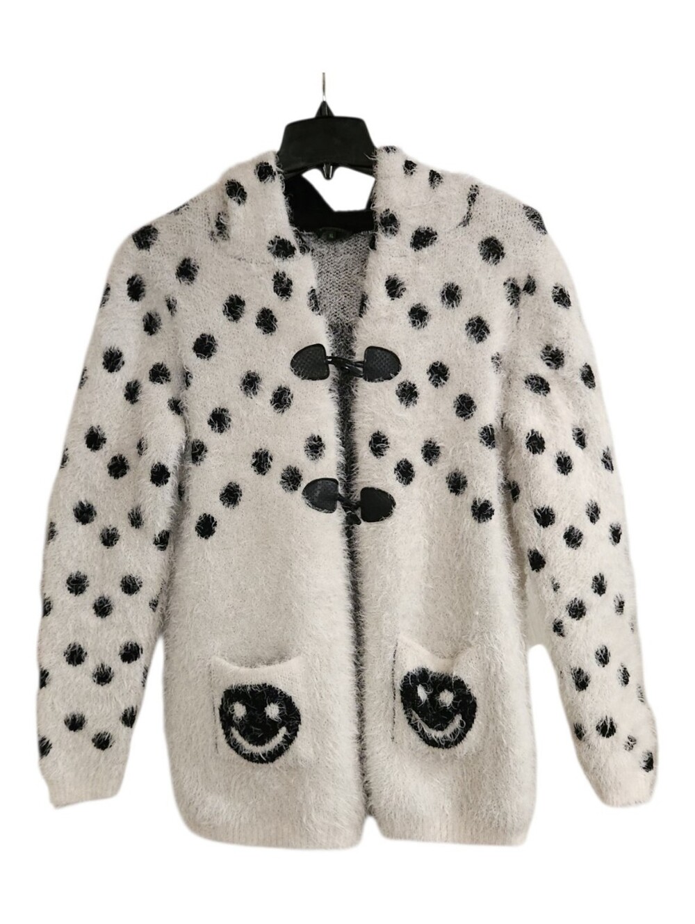 Tricotto Fuzzy Eyelash Sweater Smiley Face Polka Dot Hooded Jacket Cardigan XL